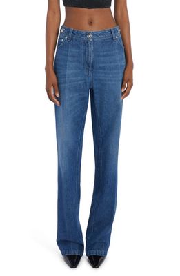 Versace Buckle Detail Nonstretch Straight Leg Jeans in Medium Blue