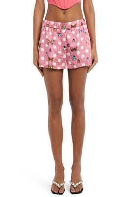 Versace Butterfly Polka Dot Elastic Waist Shorts in 5P020 Pink Multicolor
