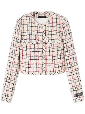 Versace check-pattern tweed cropped jacket - White