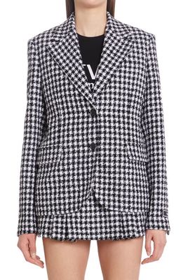 Versace Check Single Breasted Virgin Wool Blend Tweed Blazer in Bianco Nero