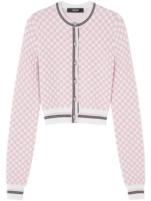 Versace checked stripe-trim cardigan - Pink