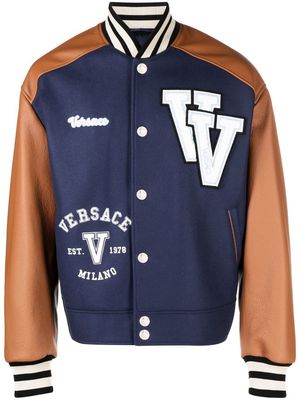 Versace chest logo-patch detail bomber jacket - Blue