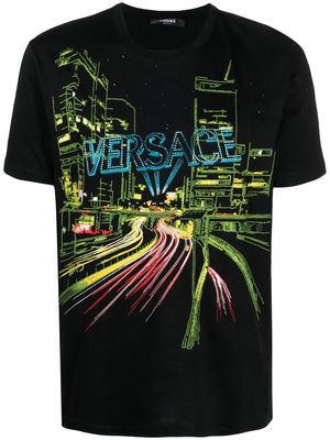 Versace City Lights-embroidered T-shirt - Black