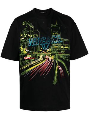 Versace City Lights embroidery T-shirt - Black