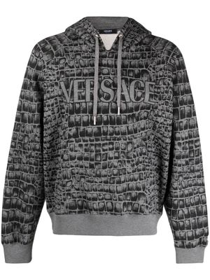 Versace Coccodrillo-print cotton hoodie - Grey