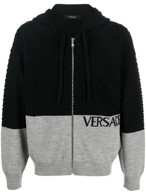 Versace colour-block hooded cardigan - Black