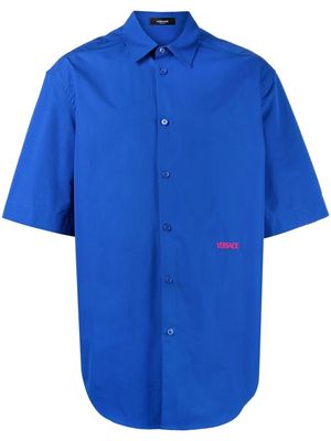 Versace contrast-logo poplin bowling shirt - Blue