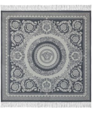 Versace Crete de Fleur-pattern fringed blanket - Grey