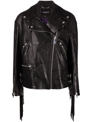 Versace crinkled leather biker jacket - Black