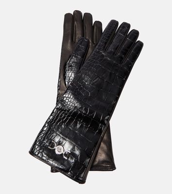 Versace Croc-effect leather gloves