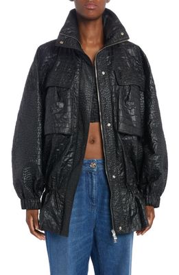 Versace Croc Texture Faux Leather Cargo Jacket in Black