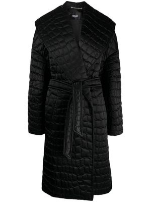 Versace crocodile-pattern quilted coat - Black