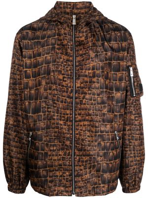 Versace crocodile-print hooded jacket - Brown