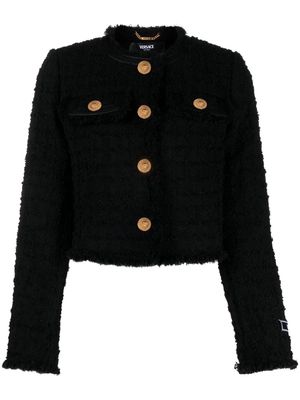Versace cropped frayed tweed jacket - Black
