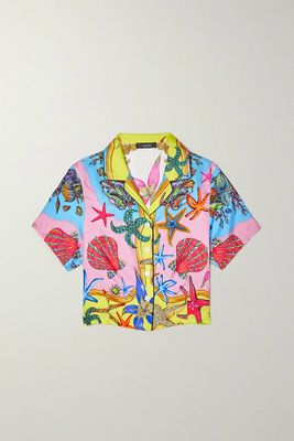 Versace - Cropped Printed Silk-twill Pajama Shirt - Pink