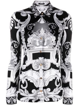 Versace cut-out detailed baroque-print shirt - Black