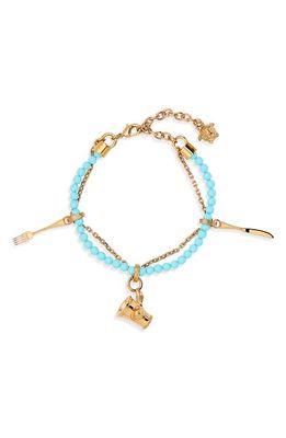 Versace Cutlery Charm Beaded Bracelet in Gold/Turquoise