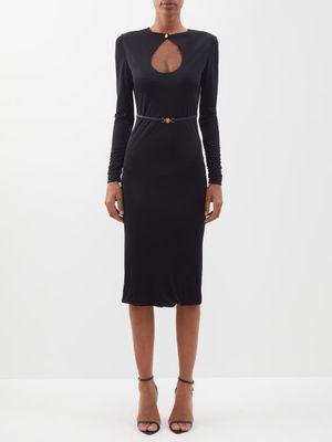 Versace - Cutout Ruched Jersey Midi Dress - Womens - Black