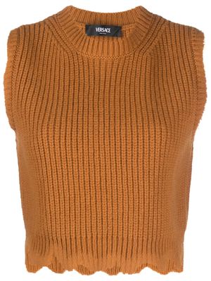 Versace distressed-hem wool knitted top - Brown