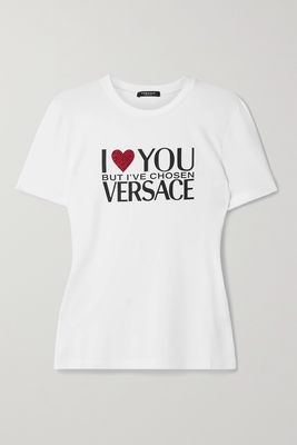 Versace - Embellished Printed Stretch-jersey T-shirt - White