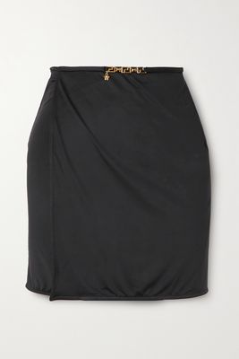 Versace - Embellished Stretch Mini Wrap Skirt - Black