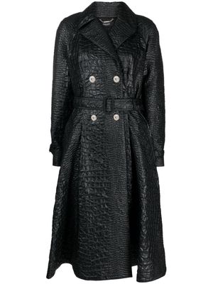 Versace embossed-crocodile laminated trench coat - Black