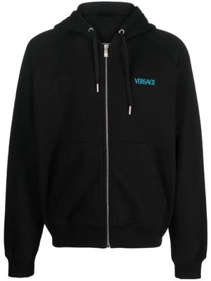 Versace embroidered-City Lights zip-up hoodie - Black