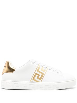 Versace Embroidered Greca leather sneakers - White