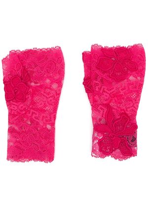 Versace embroidered-lace gloves - Pink