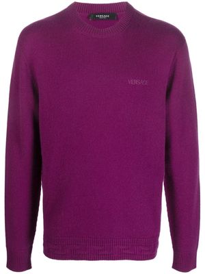 Versace embroidered-logo crew-neck jumper - Purple