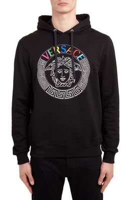 Versace Embroidered Logo Medusa Head Hoodie in Black