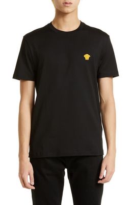 Versace Embroidered Medusa Cotton T-Shirt in Black