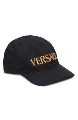 Versace Embroidered Metallic Logo Cotton Drill Baseball Cap in Black Gold