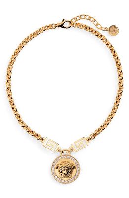 Versace First Line Versace Icon Medusa Pavé Medallion Necklace in Gold