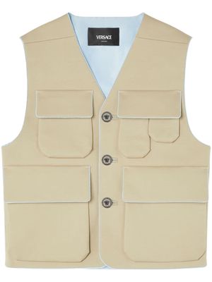 Versace flap-pocket V-neck vest - Neutrals
