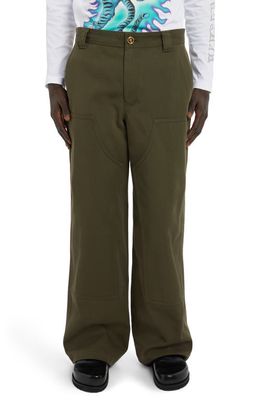 Versace Flat Front Supercompact Cotton Twill Pants in Winter Military