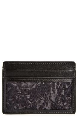 Versace Floral Jacquard & Leather Card Case in Black Black Ruthenium