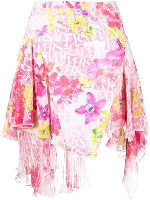 Versace floral-print asymmetric skirt - Pink