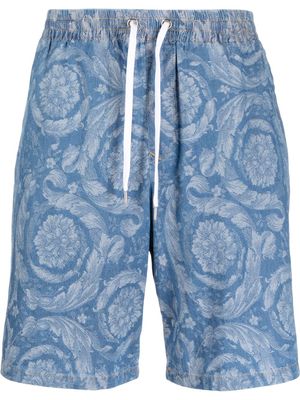 Versace floral-print denim shorts - Blue