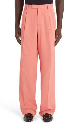 Versace Fluid Satin Twill Pleat Front Pants in Coral