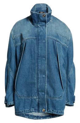 Versace Funnel Neck Denim Jacket in Medium Blue