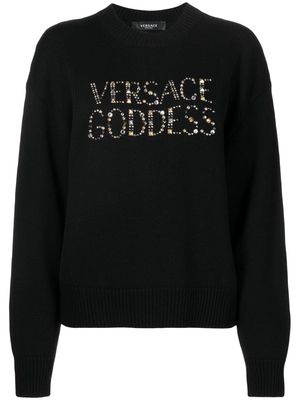 Versace gem-embellishment logo knit sweater - Black