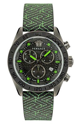 Versace Greca Dome Chronograph Leather Strap Watch