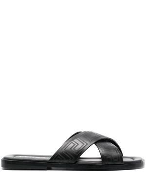 Versace Greca-embossed crossover-strap sandals - Black