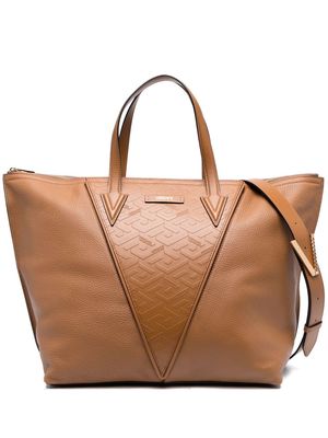 Versace Greca-embossed leather tote bag - Brown