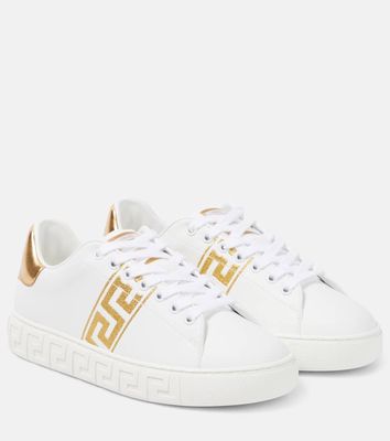 Versace Greca embroidered faux leather sneakers