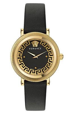 Versace Greca Flourish Leather Strap Watch