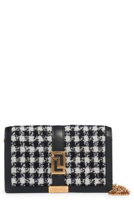 Versace Greca Goddess Check Wallet on a Chain in Black/White/Gold Versace