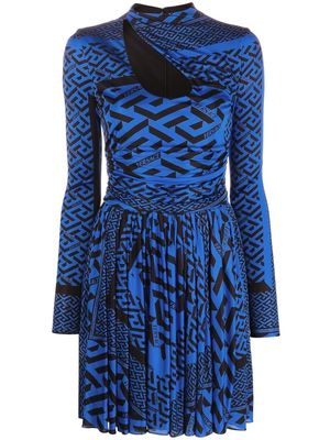 Versace Greca-print long-sleeve dress - Blue