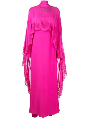 Versace Greca rhinestone-embellishment cape silk dress - Pink